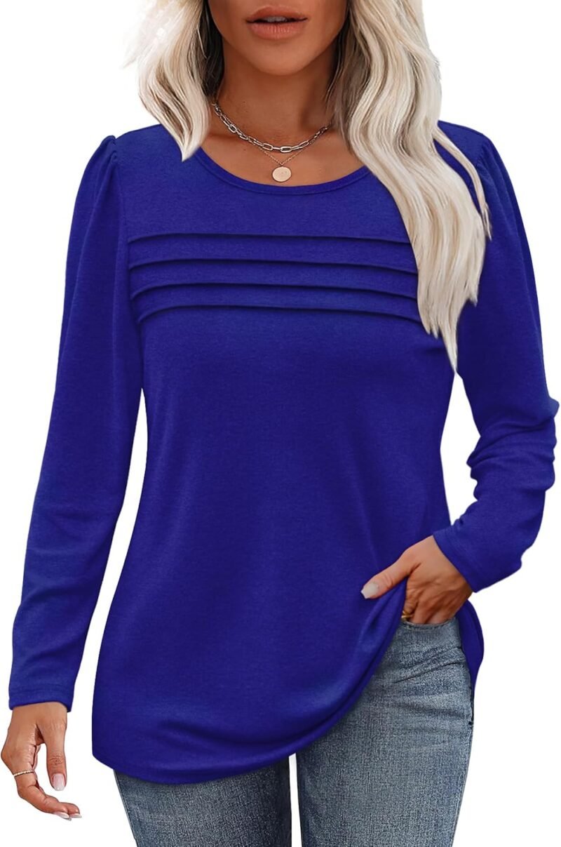Long Sleeve Shirts for Women Fall Fashion 2025 Dressy Casual Blouses Trendy Pleated Tunic Tops for Leggings