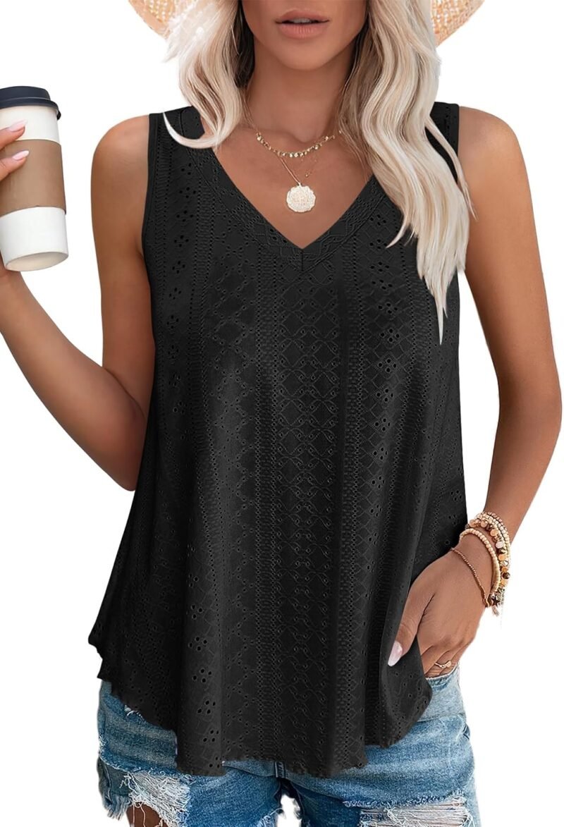 Womens Tank Tops V Neck Sleeveless Flowy Loose Fit Basic Casual Summer Tops