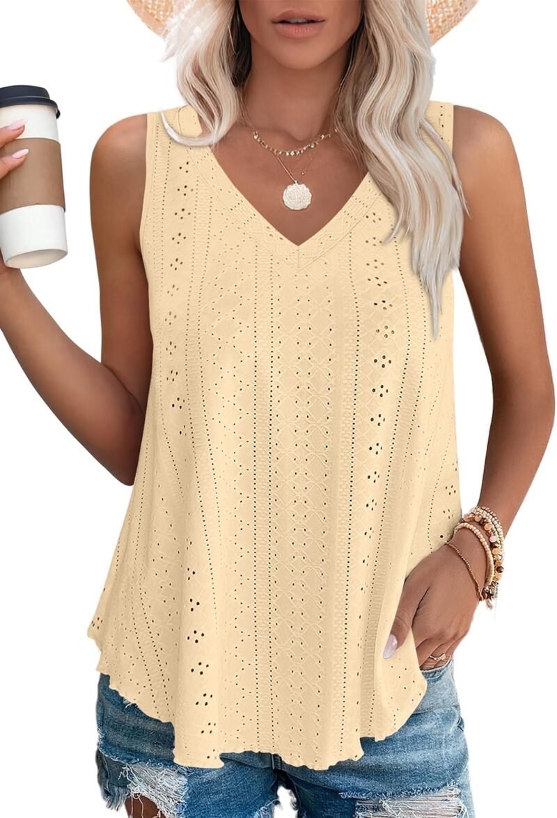 Womens Tank Tops V Neck Sleeveless Flowy Loose Fit Basic Casual Summer Tops