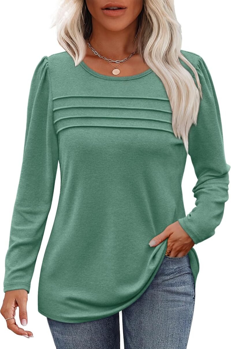 Long Sleeve Shirts for Women Fall Fashion 2025 Dressy Casual Blouses Trendy Pleated Tunic Tops for Leggings