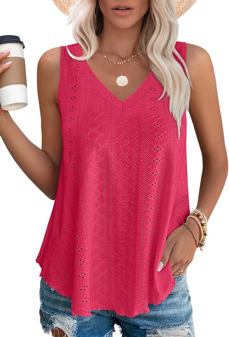 Womens Tank Tops V Neck Sleeveless Flowy Loose Fit Basic Casual Summer Tops