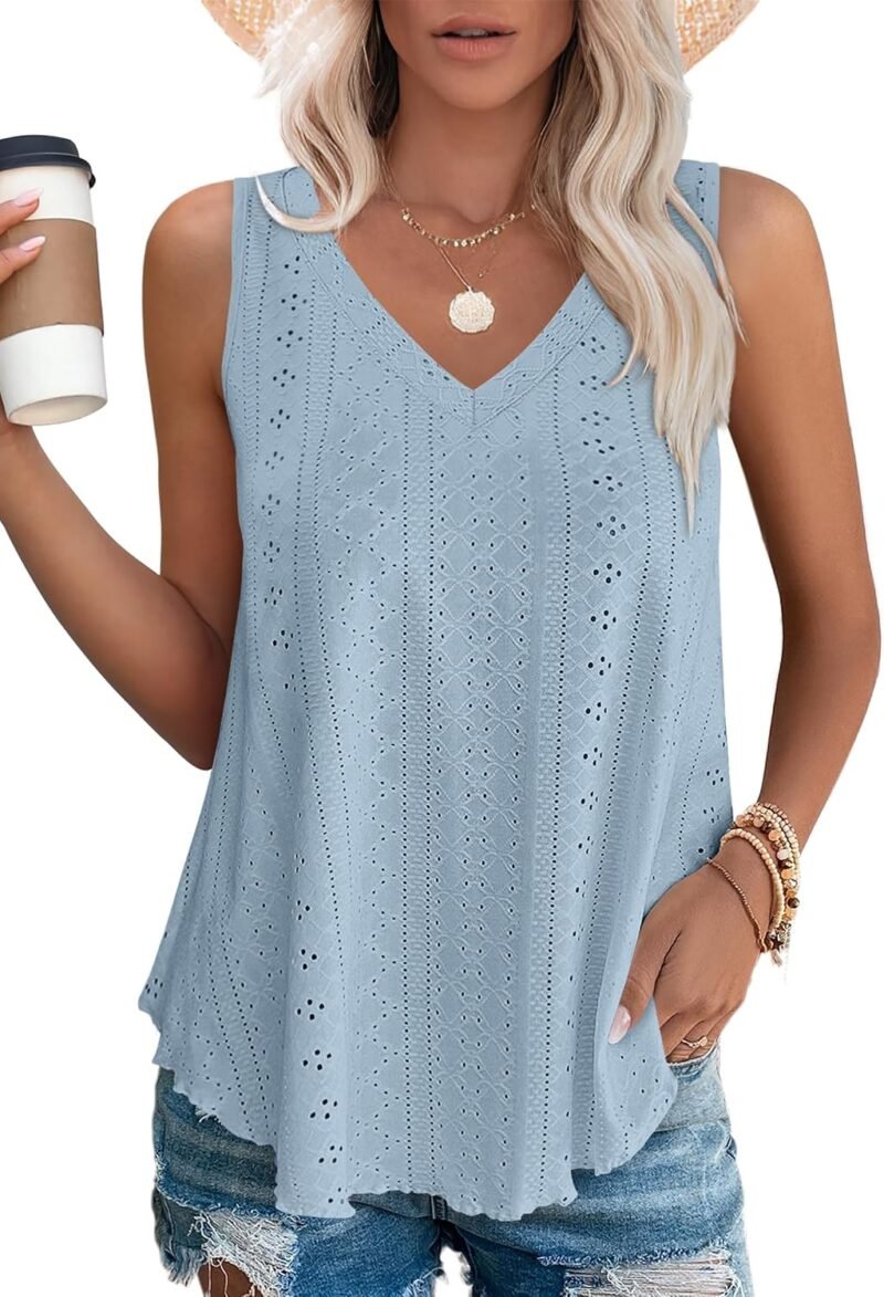 Womens Tank Tops V Neck Sleeveless Flowy Loose Fit Basic Casual Summer Tops