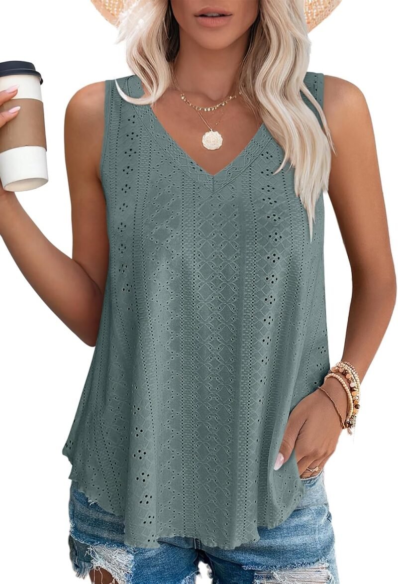 Womens Tank Tops V Neck Sleeveless Flowy Loose Fit Basic Casual Summer Tops