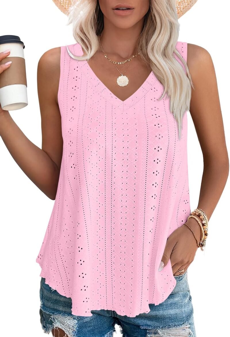 Womens Tank Tops V Neck Sleeveless Flowy Loose Fit Basic Casual Summer Tops