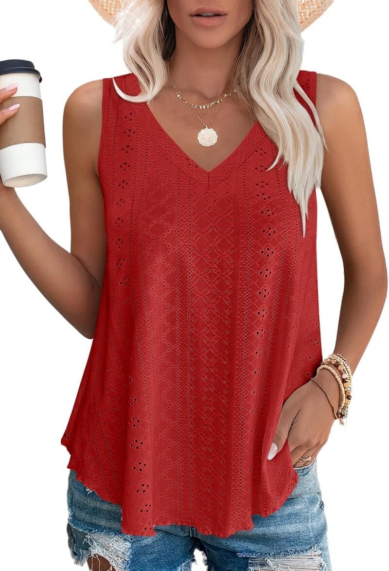 Womens Tank Tops V Neck Sleeveless Flowy Loose Fit Basic Casual Summer Tops